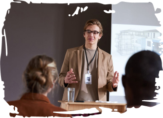 Young Man giving lectures